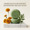 ⁠Handmade Mugwort & Calendula Milled Soap Bar — Cold-Processed, All-Natural Skin Soothing & Deep Cleansing (90g)⁠