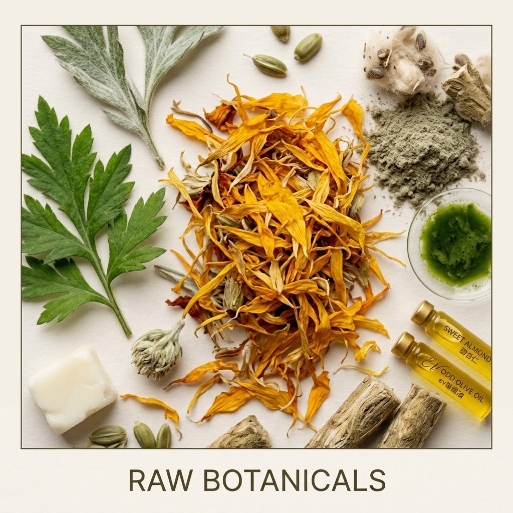 ⁠Handmade Mugwort & Calendula Milled Soap Bar — Cold-Processed, All-Natural Skin Soothing & Deep Cleansing (90g)⁠