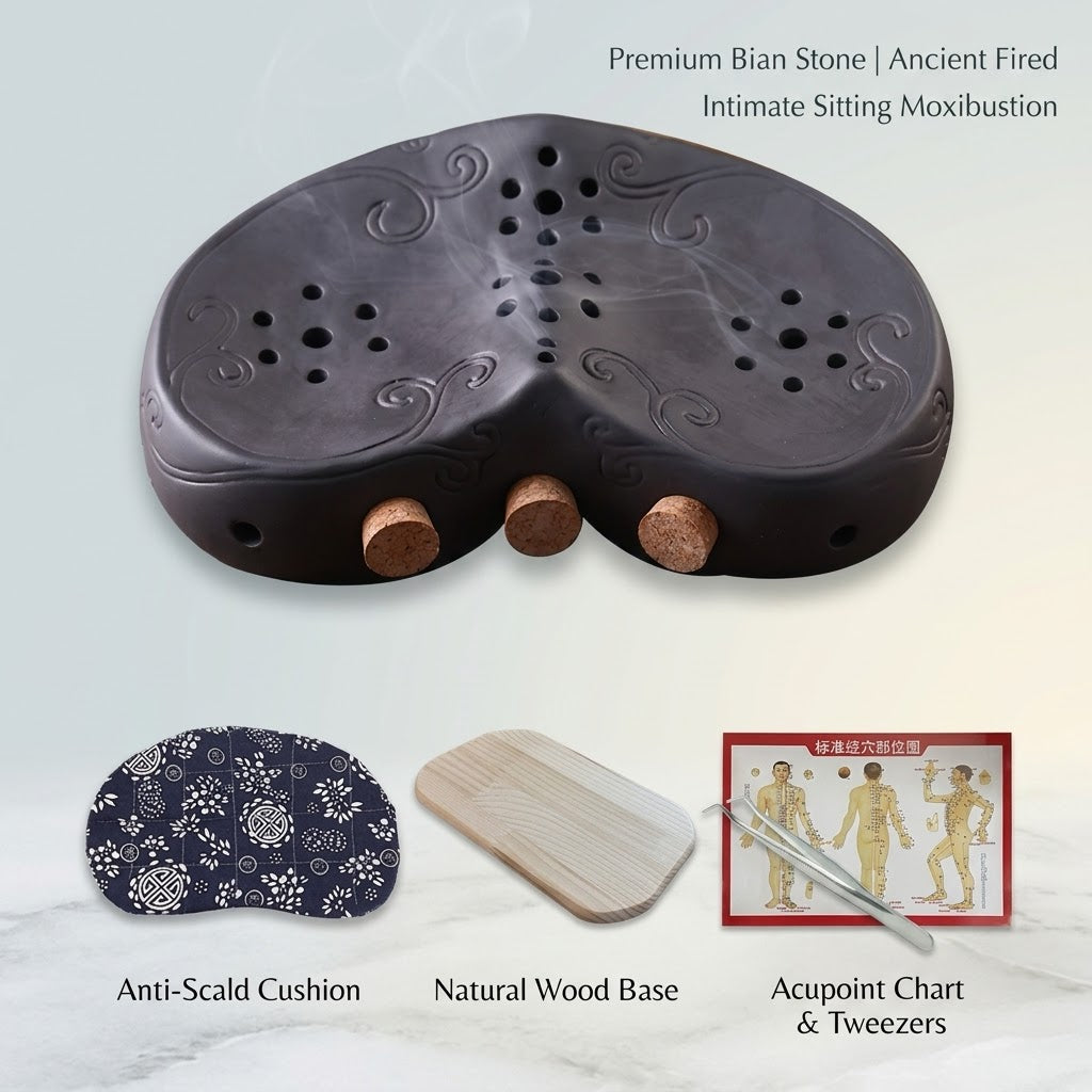 Black Bian Stone Moxa Seat – Warm Your Root, Glow From Within | Moxibustion Therapy for Women