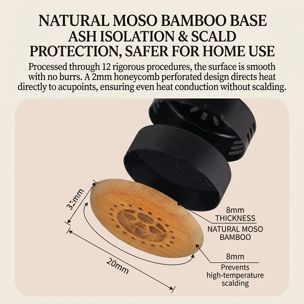 Bamboo Moxa Box with Adjustable Heat & Strap — Includes 8 Moxa Cones