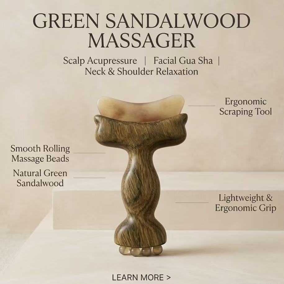 Green Sandalwood & Sheep Horn 3-in-1 Gua Sha Massage Wand